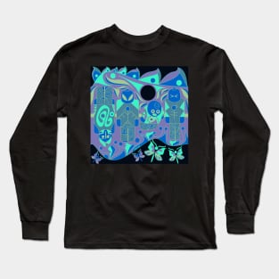 mayan ufo atlante ecopop pattern Long Sleeve T-Shirt